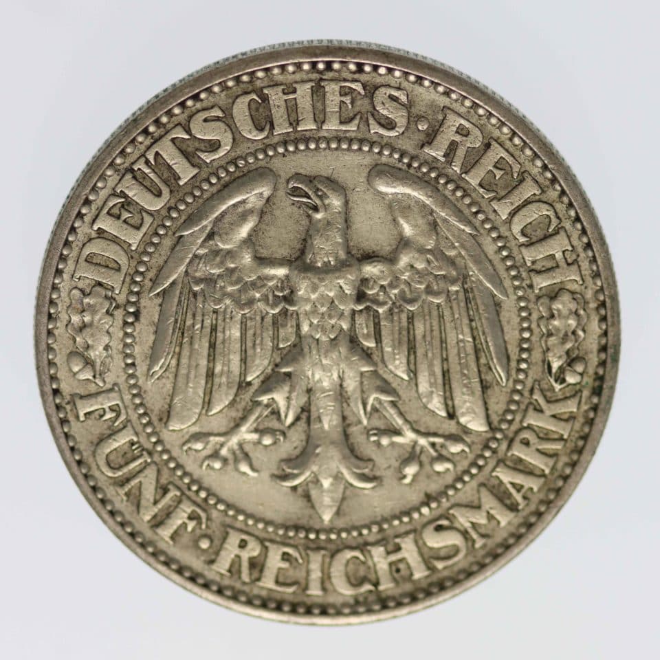 Weimarer Republik 5 Reichsmark 1929 J Eichbaum Pro Aurum Numismatik