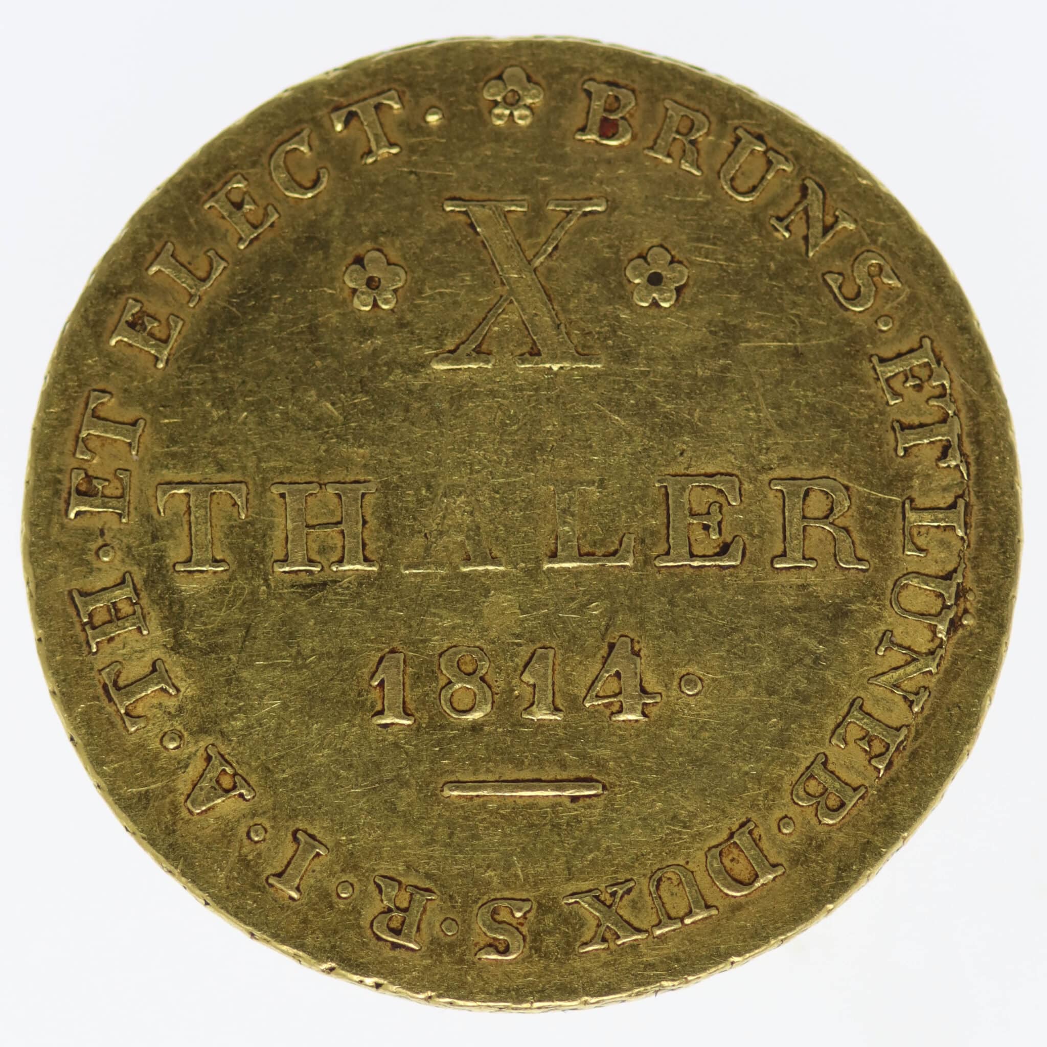 altdeutschland - Braunschweig Calenberg Hannover Georg III. 10 Taler 1814 C.H.H.