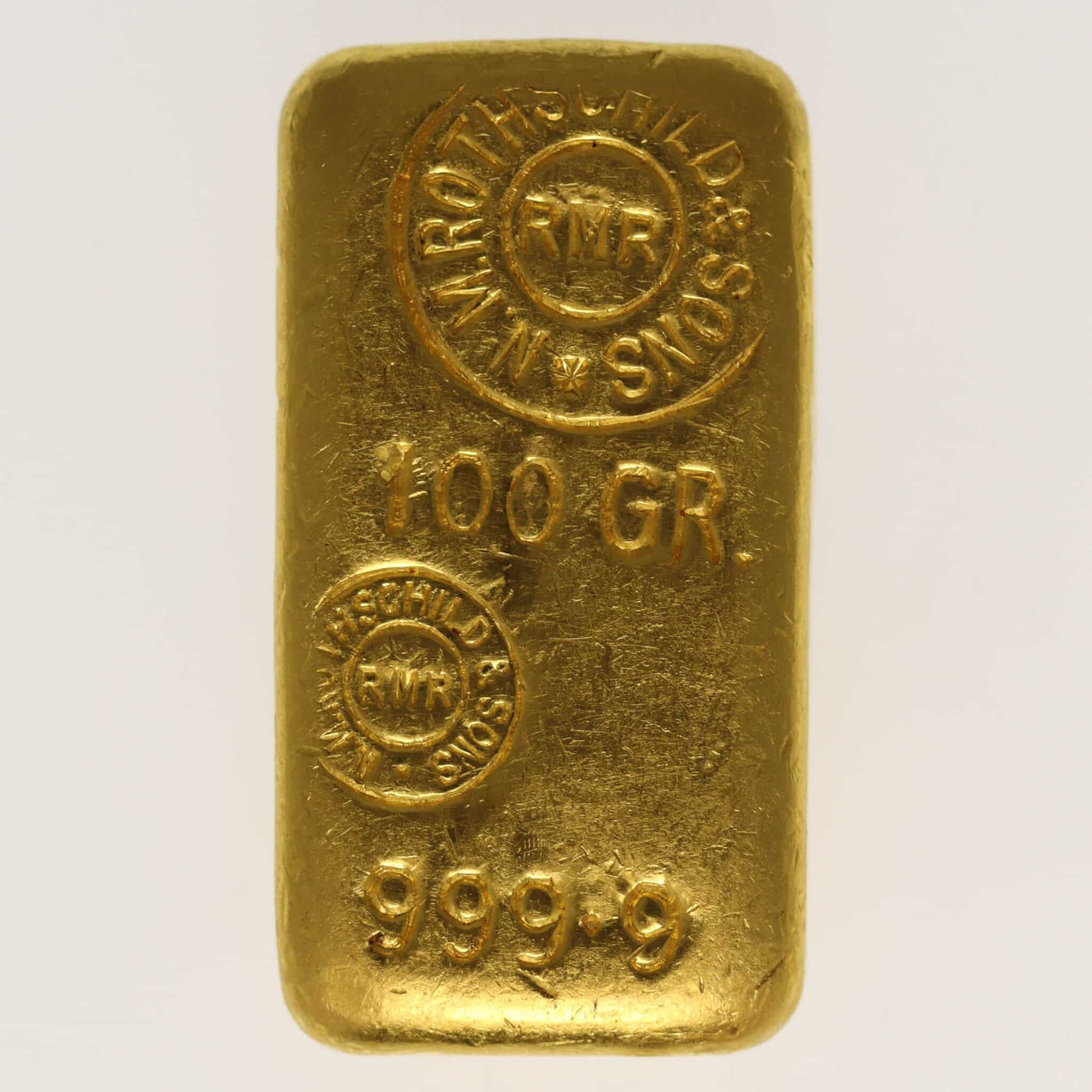 goldbarren - Goldbarren 100 Gramm Großbritannien N.M. Rothschild & Sons Limited