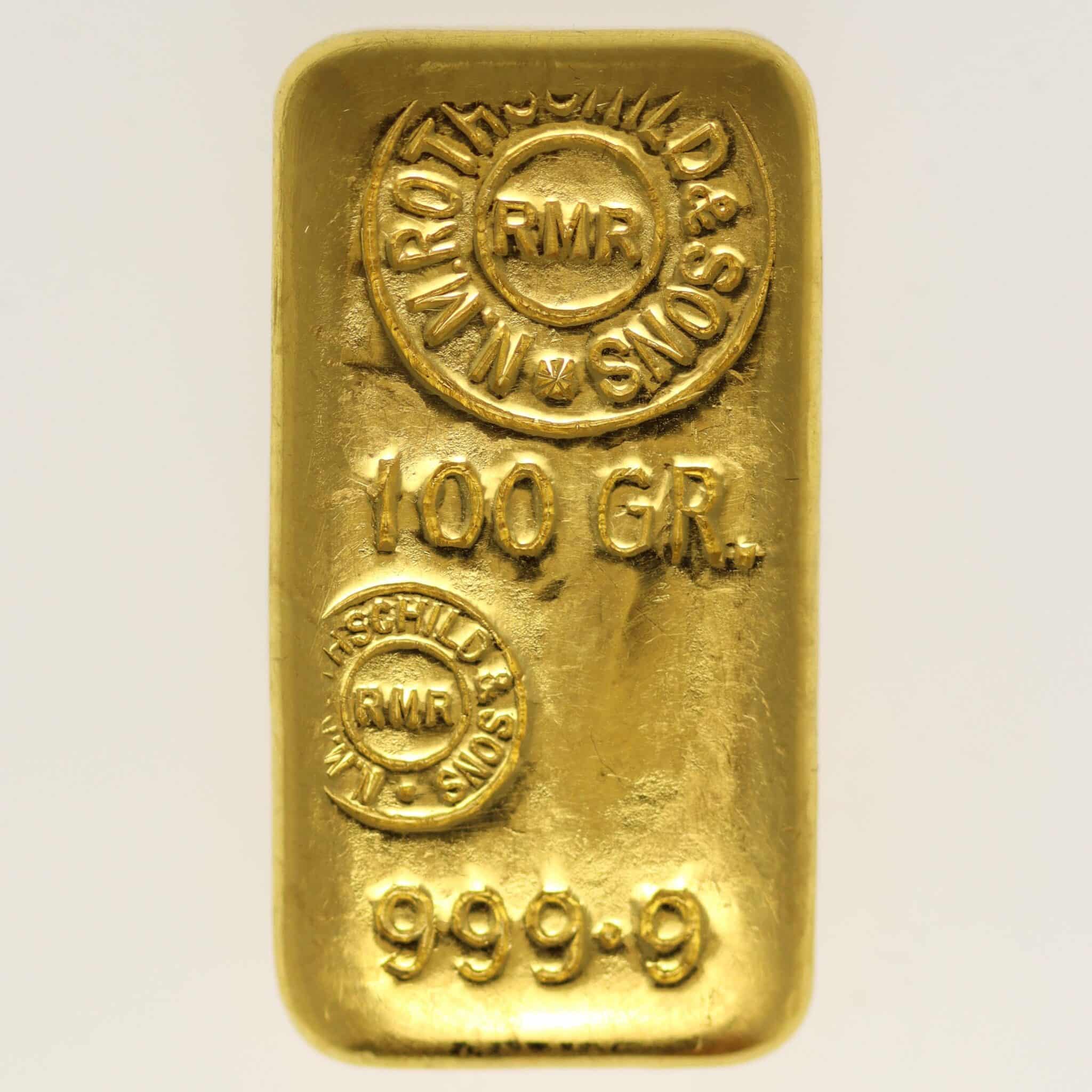 goldbarren - Goldbarren 100 Gramm Großbritannien N.M. Rothschild & Sons Limited