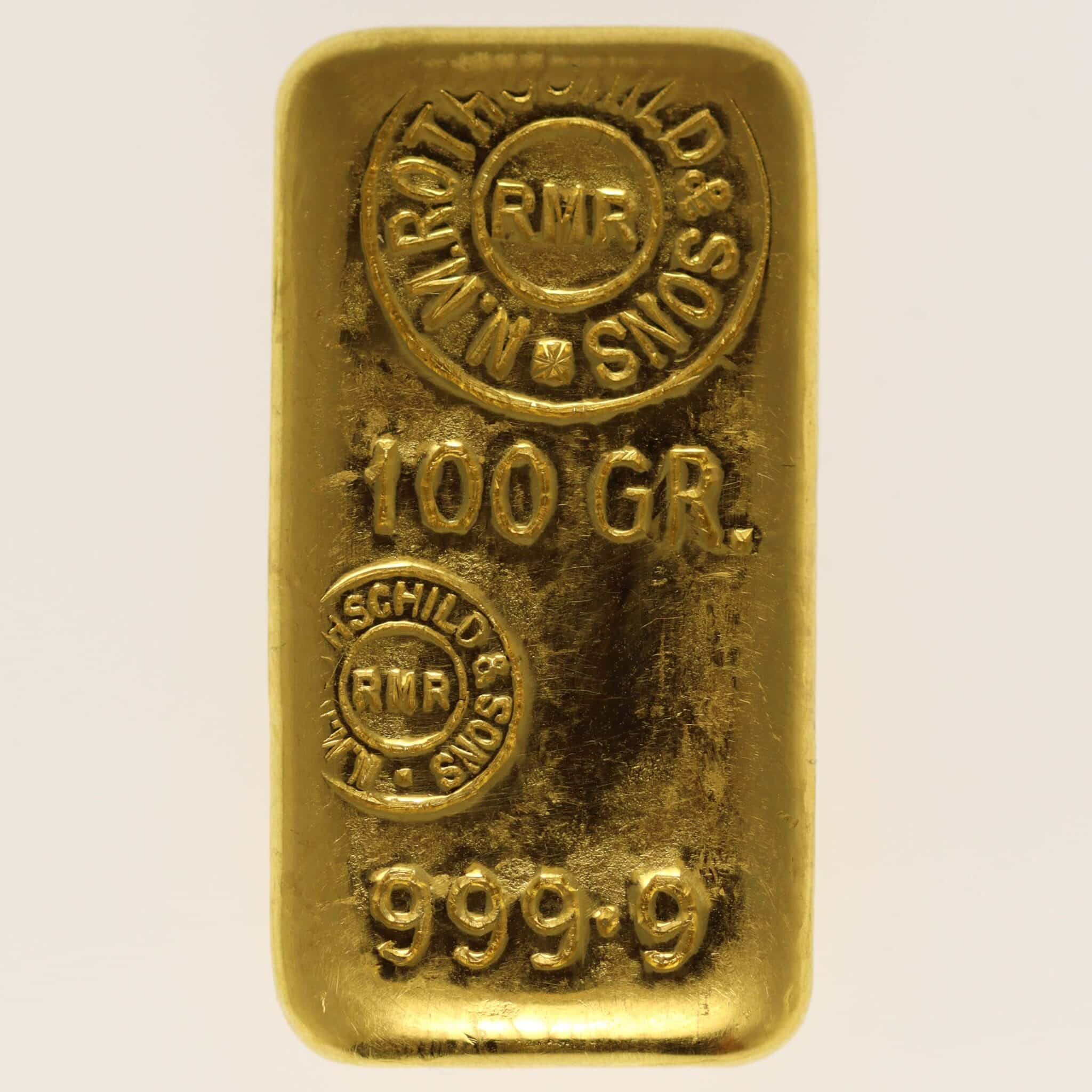 goldbarren - Goldbarren 100 Gramm Großbritannien N.M. Rothschild & Sons Limited