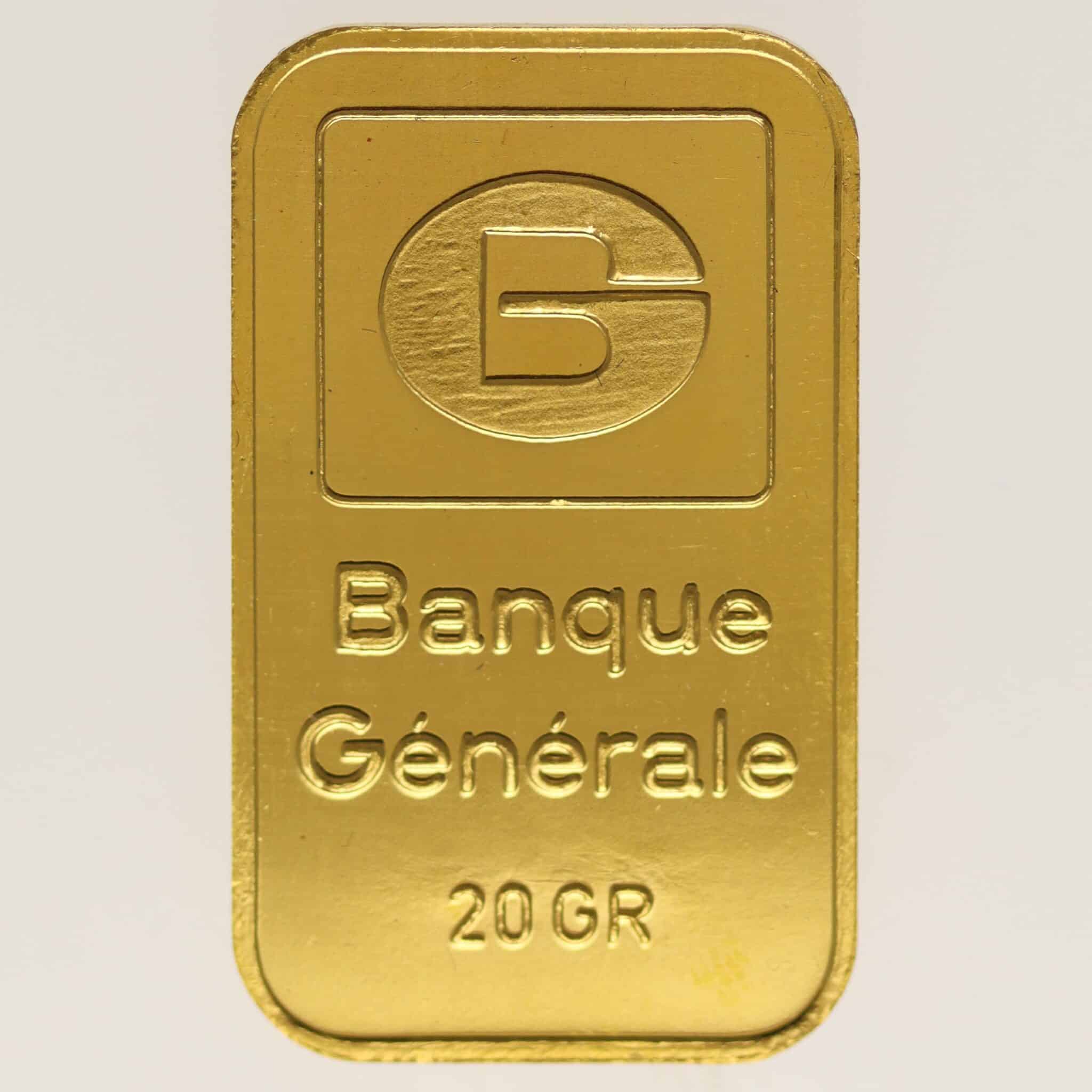 goldbarren - Goldbarren 20 Gramm Johnson Matthey & Pauwels für Banque Generale