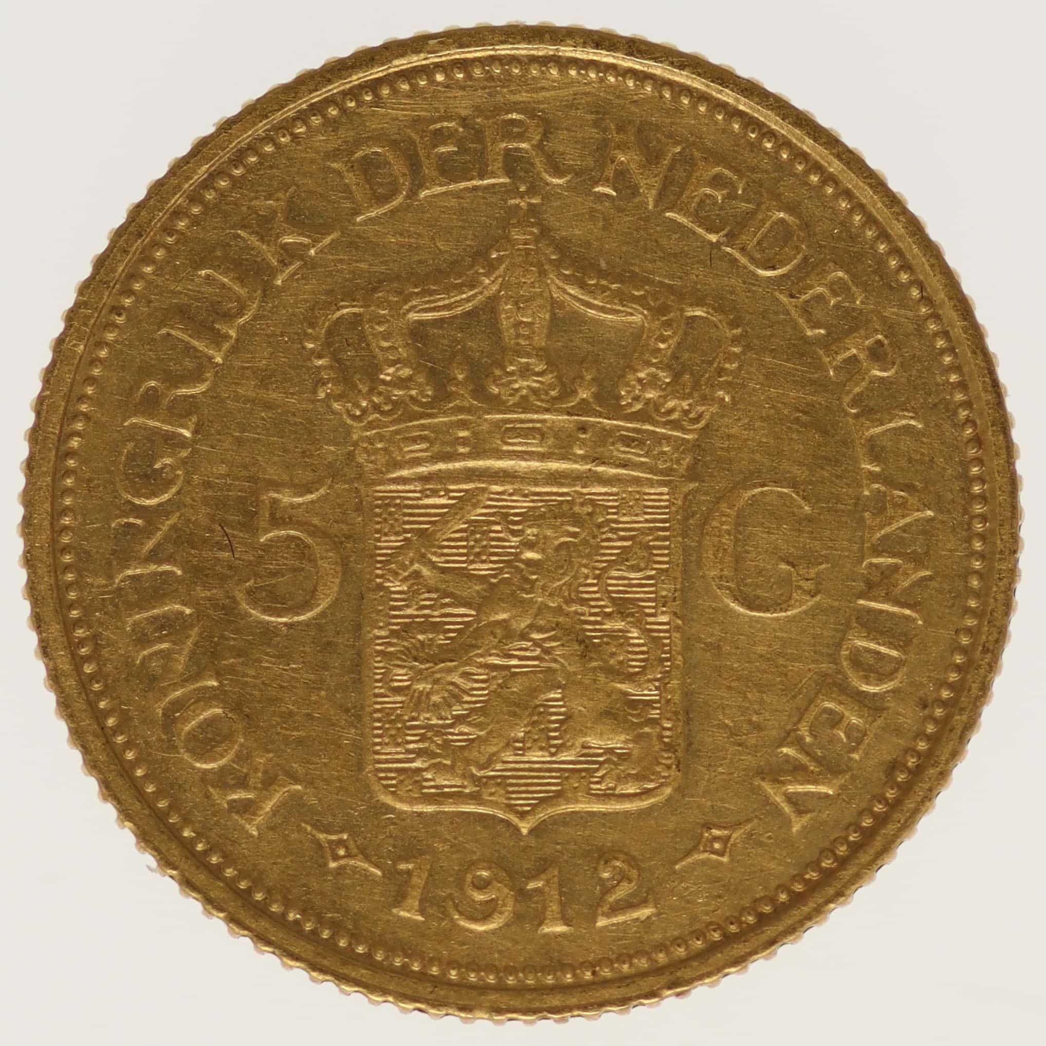 niederlande - Niederlande Wilhelmina 5 Gulden 1912