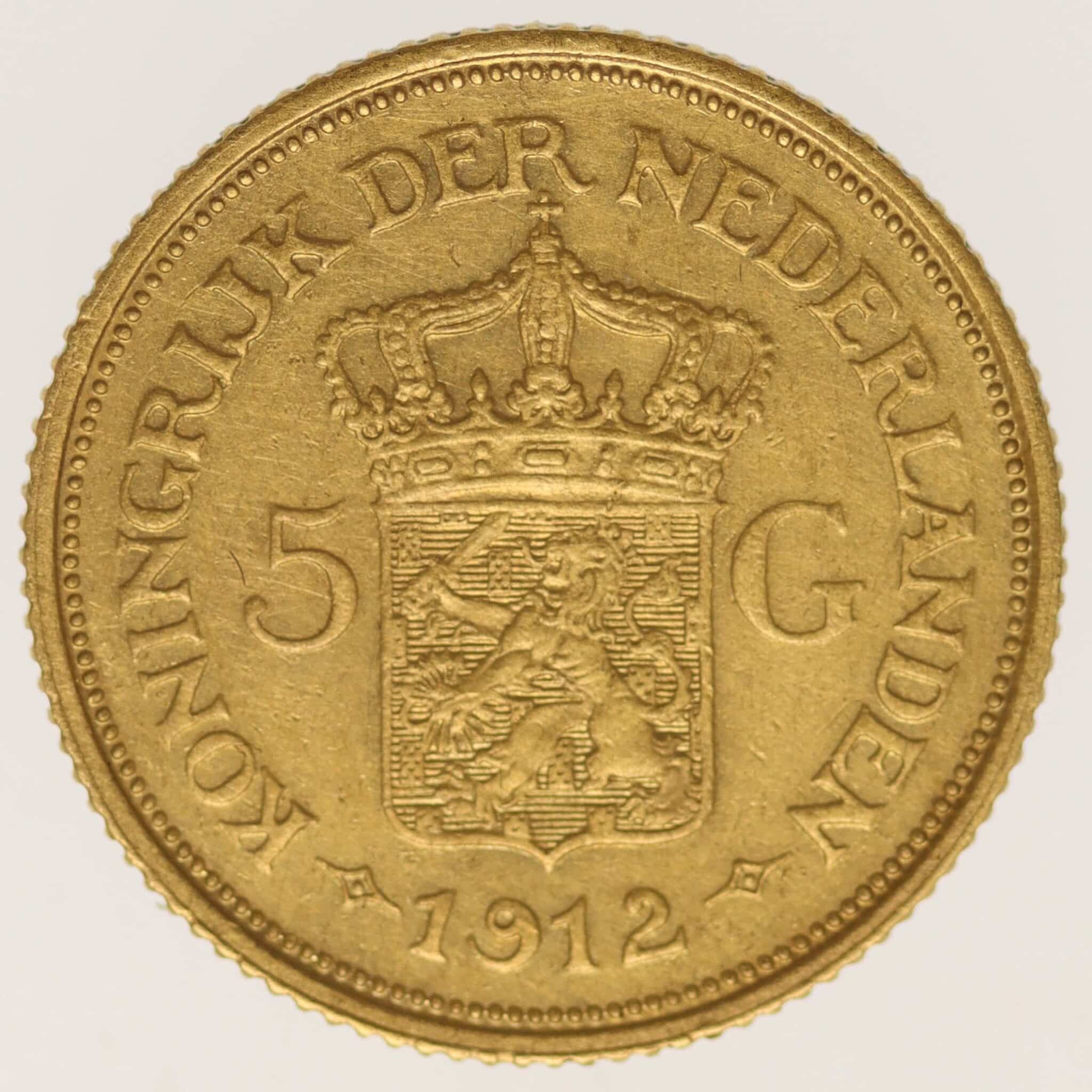 niederlande - Niederlande Wilhelmina 5 Gulden 1912